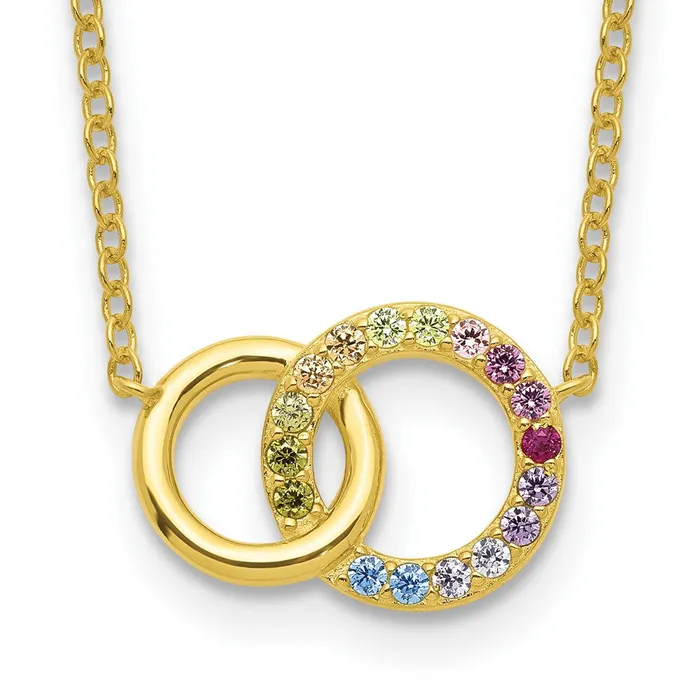 TreasureFineJewelers Necklaces Prizma Sterling Silver Goldtone 14K Flash Goldplated 16 inch Colorful CZ Intertwined Circle Necklace with 2 inch Extender TreasureFineJewelers Necklaces Prizma Sterling Silver Goldtone 14K Flash Goldplated 16 inch Colorful CZ Intertwined Circle Necklace with 2 inch Extender