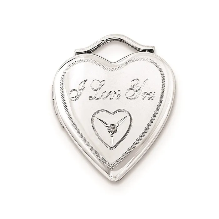 TreasureFineJewelers Necklaces Sterling Silver 20mm Diamond I Love You Heart Locket TreasureFineJewelers Necklaces Sterling Silver 20mm Diamond I Love You Heart Locket