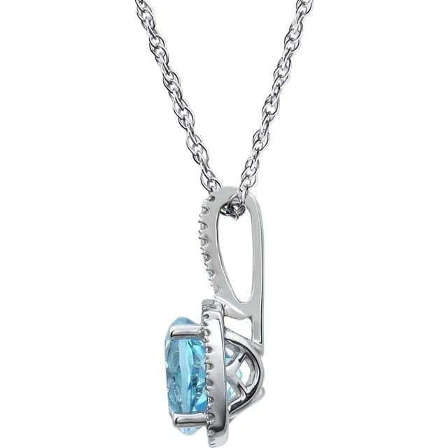 TreasureFineJewelers Necklaces Sterling Silver 7 mm Natural Sky Blue Topaz 015 CTW Natural Diamond 18 Necklace
