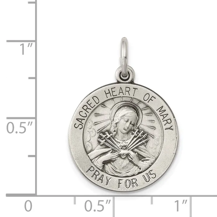 TreasureFineJewelers Necklaces Sterling Silver Antiqued Sacred Heart of Mary Medal