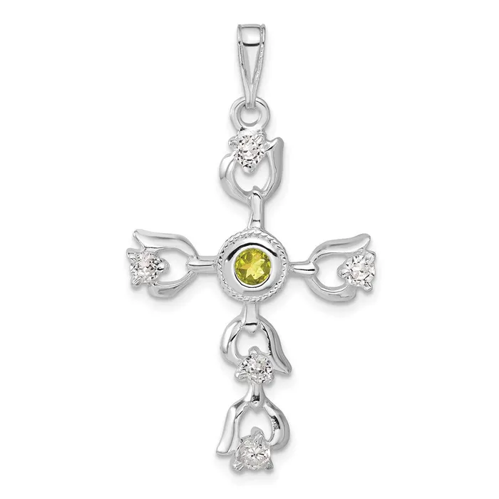 TreasureFineJewelers Necklaces Sterling Silver Green Clear CZ Cross Pendant TreasureFineJewelers Necklaces Sterling Silver Green Clear CZ Cross Pendant