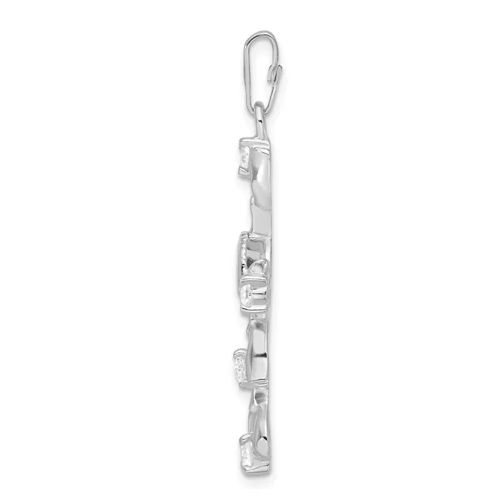 TreasureFineJewelers Necklaces Sterling Silver Green Clear CZ Cross Pendant