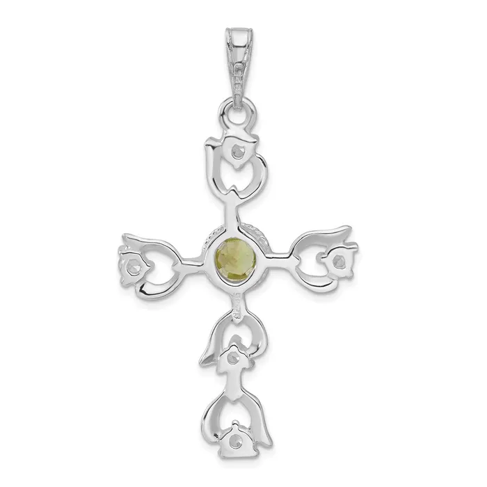 TreasureFineJewelers Necklaces Sterling Silver Green Clear CZ Cross Pendant