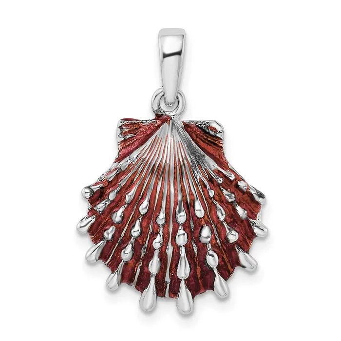 TreasureFineJewelers Necklaces Sterling Silver Polished Enameled Red Lions Paw Shell Pendant TreasureFineJewelers Necklaces Sterling Silver Polished Enameled Red Lions Paw Shell Pendant