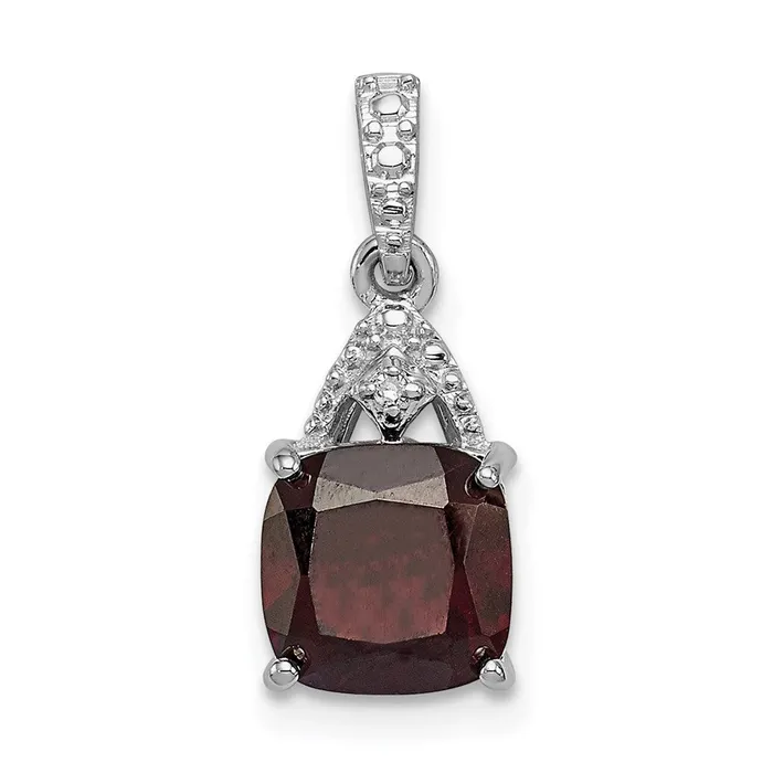 TreasureFineJewelers Necklaces Sterling Silver Rhodium Plated Diamond Garnet Cushion Pendant TreasureFineJewelers Necklaces Sterling Silver Rhodium Plated Diamond Garnet Cushion Pendant