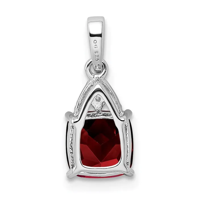 TreasureFineJewelers Necklaces Sterling Silver Rhodium Plated Diamond Garnet Cushion Pendant
