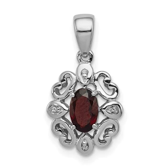 TreasureFineJewelers Necklaces Sterling Silver Rhodium Plated Diamond Garnet Oval Pendant TreasureFineJewelers Necklaces Sterling Silver Rhodium Plated Diamond Garnet Oval Pendant