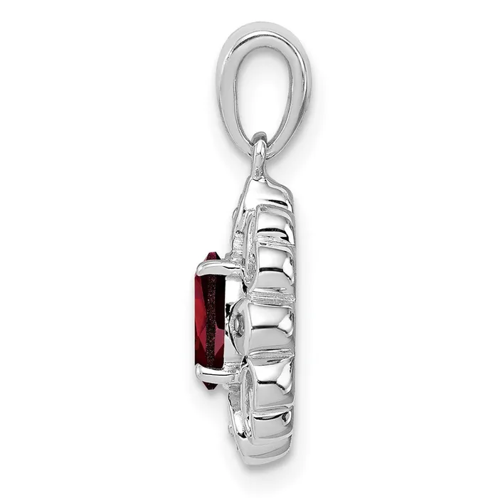 TreasureFineJewelers Necklaces Sterling Silver Rhodium Plated Diamond Garnet Oval Pendant