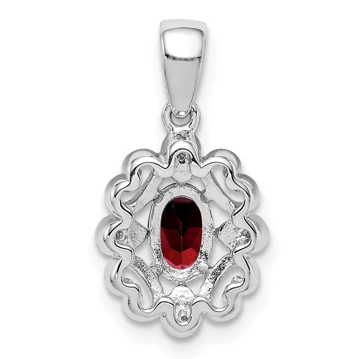 TreasureFineJewelers Necklaces Sterling Silver Rhodium Plated Diamond Garnet Oval Pendant