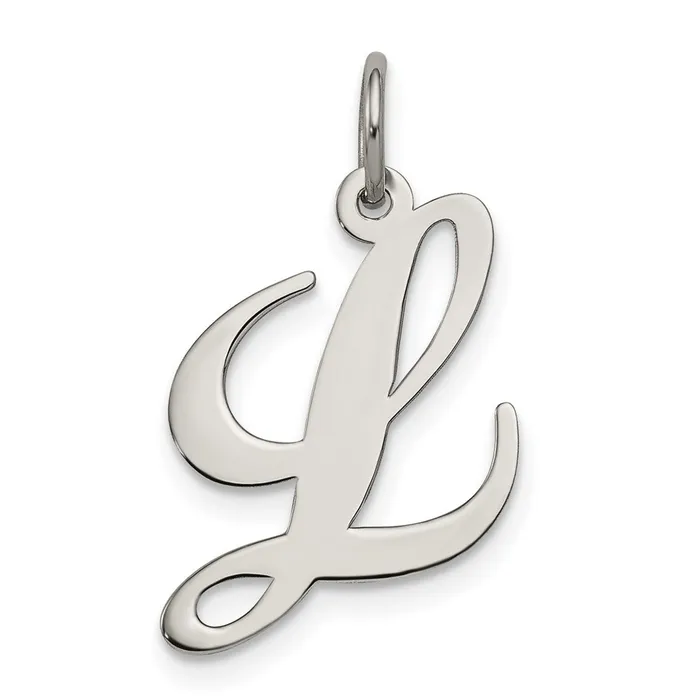 TreasureFineJewelers Necklaces Sterling Silver Rhodiumplated Fancy Script Letter L Initial Charm TreasureFineJewelers Necklaces Sterling Silver Rhodiumplated Fancy Script Letter L Initial Charm