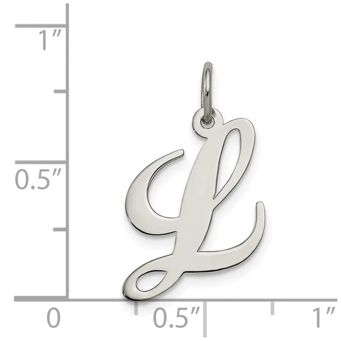 TreasureFineJewelers Necklaces Sterling Silver Rhodiumplated Fancy Script Letter L Initial Charm