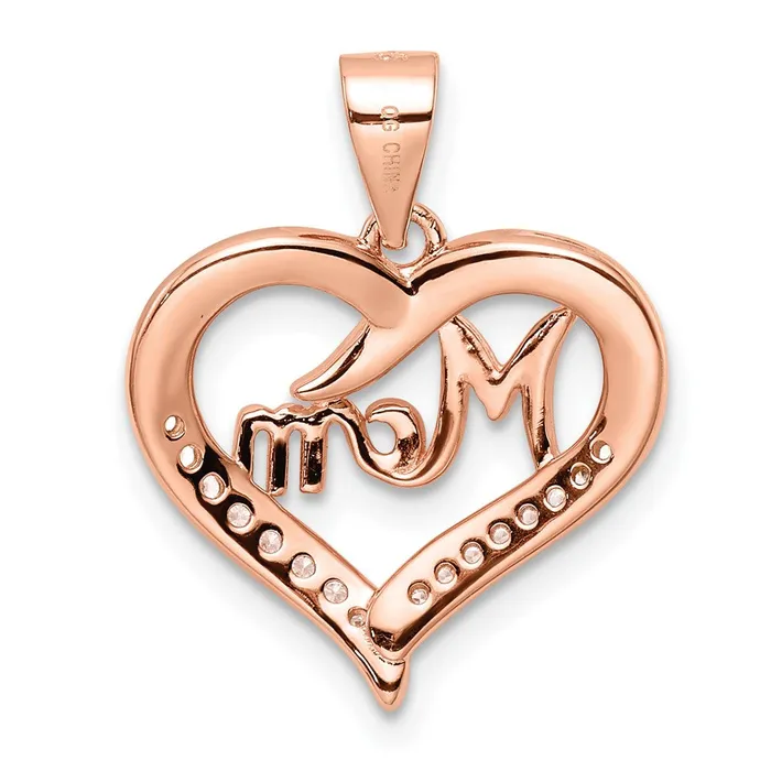 TreasureFineJewelers Necklaces Sterling Silver Rose Tone CZ Mom Heart Pendant