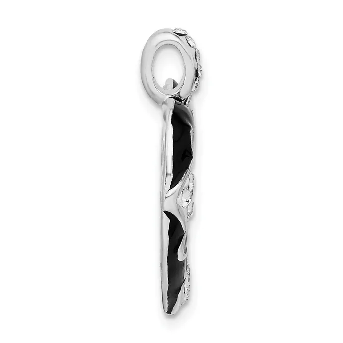 TreasureFineJewelers Necklaces Sterling Silver Stellux Crystal Black Enamel Heart Pendant