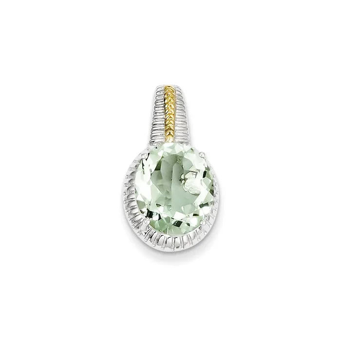 TreasureFineJewelers Necklaces Sterling Silver w Flash Goldplate Accent Green Quartz Pendant TreasureFineJewelers Necklaces Sterling Silver w Flash Goldplate Accent Green Quartz Pendant