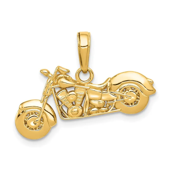 TreasureFineJewelers PreStyled Sets 14K Gold Polished Textured 3D Motorcycle Pendant