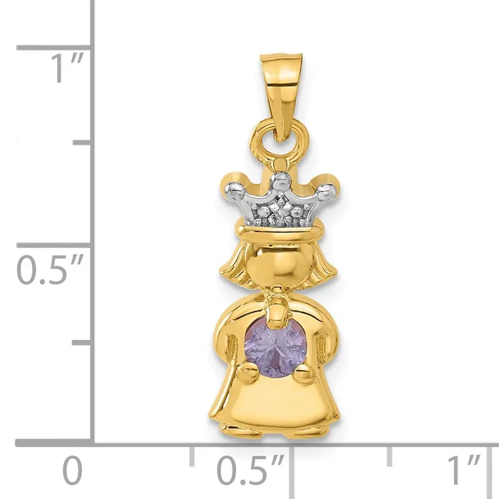 TreasureFineJewelers PreStyled Sets 14k Yellow Gold Diamond and Synthetic June Birthstone Girl Pendant