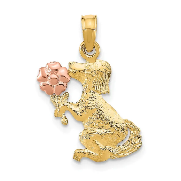 TreasureFineJewelers Rings 14k TwoTone Dog Holding Flower Charm