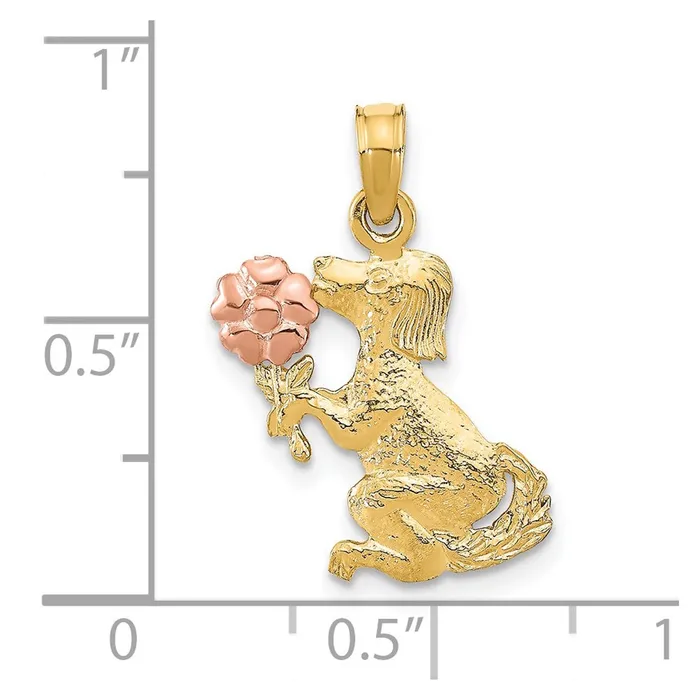 TreasureFineJewelers Rings 14k TwoTone Dog Holding Flower Charm