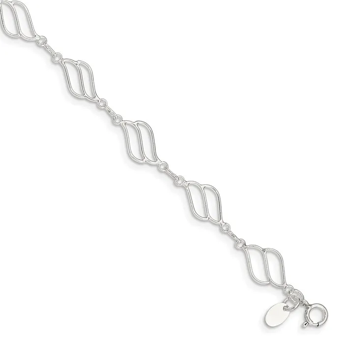 TreasureFineJewelers Rings Sterling Silver 10inch Fancy Polished Anklet