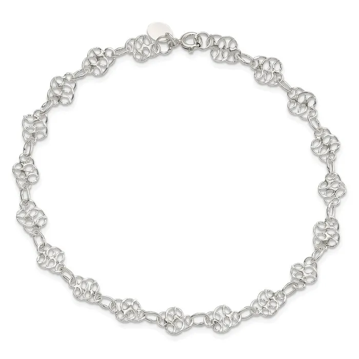 TreasureFineJewelers Rings Sterling Silver 10inch Fancy Polished Anklet