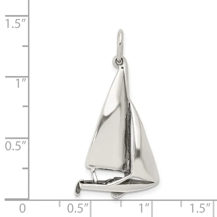 TreasureFineJewelers Rings Sterling Silver Antiqued Sailboat Charm