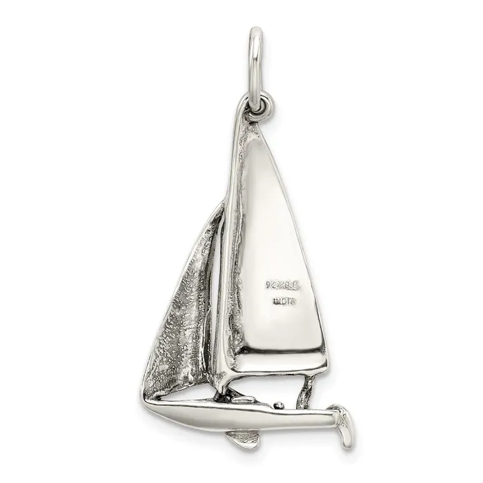 TreasureFineJewelers Rings Sterling Silver Antiqued Sailboat Charm