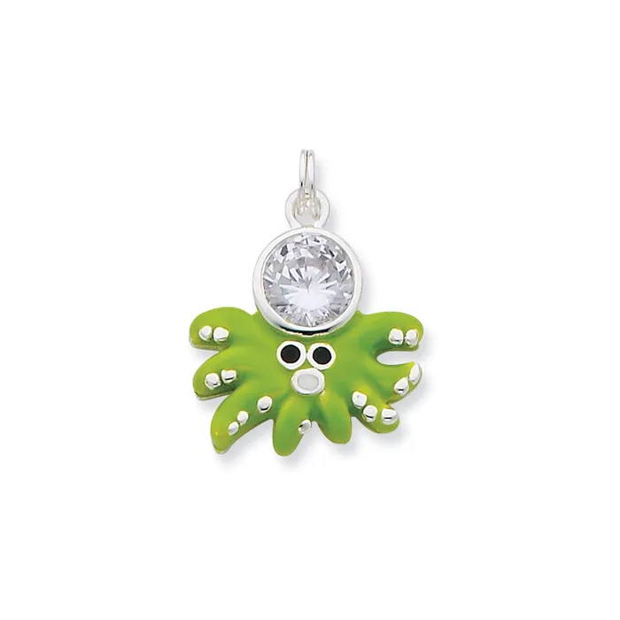 TreasureFineJewelers Rings Sterling Silver CZ Green Enameled Octopus Charm TreasureFineJewelers Rings Sterling Silver CZ Green Enameled Octopus Charm