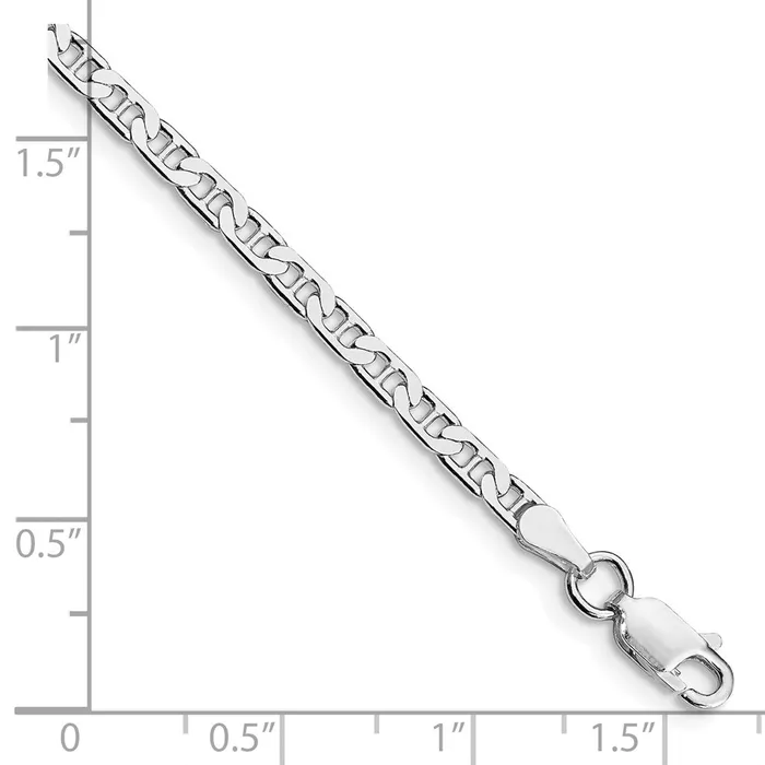 TreasureFineJewelers Rings Sterling Silver Rhodiumplated 3mm Flat Anchor Chain Anklet