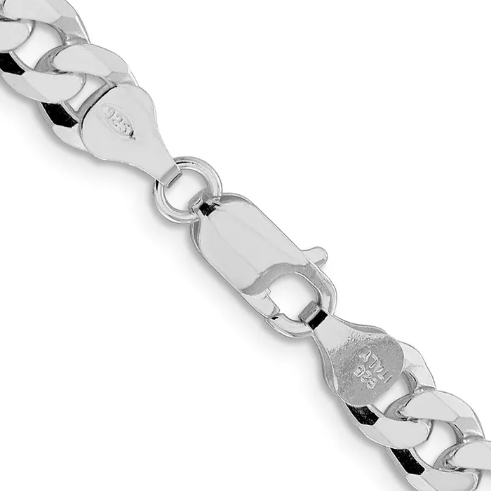 TreasureFineJewelers Rings Sterling Silver Rhodiumplated 7mm Beveled Curb Chain