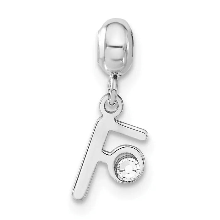 TreasureFineJewelers Rings Sterling Silver Rhodiumplated MeMi Letter F wSwarovski Crystal Charm