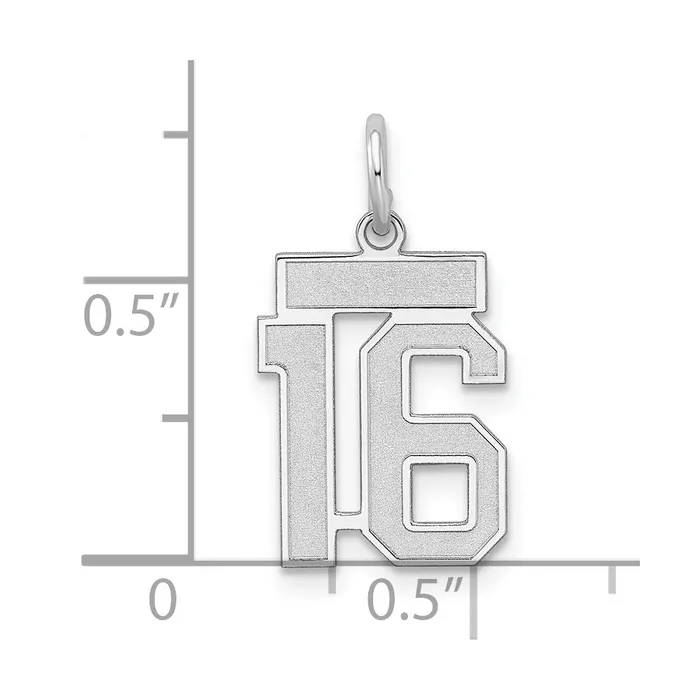TreasureFineJewelers Rings Sterling SilverRhodiumplated Satin Number 16 Charm