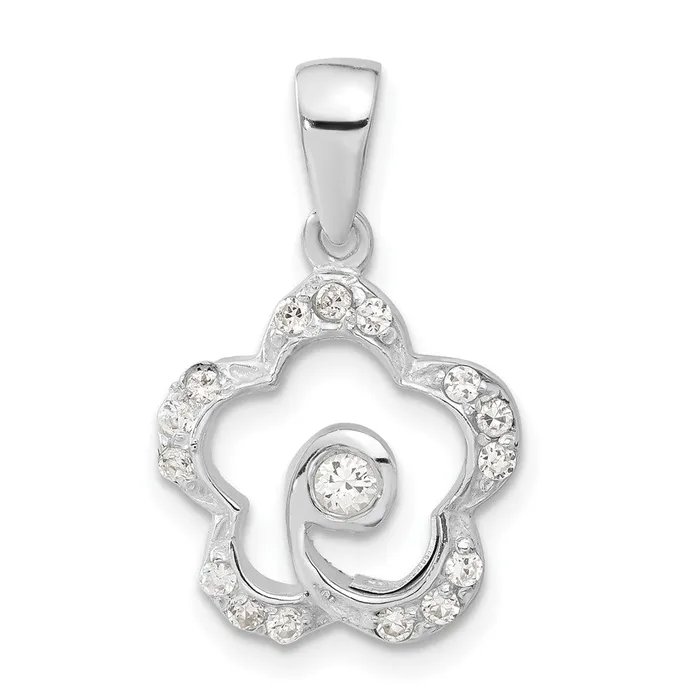 TreasureFineJewelers Sterling Silver CZ Flower Pendant Necklaces