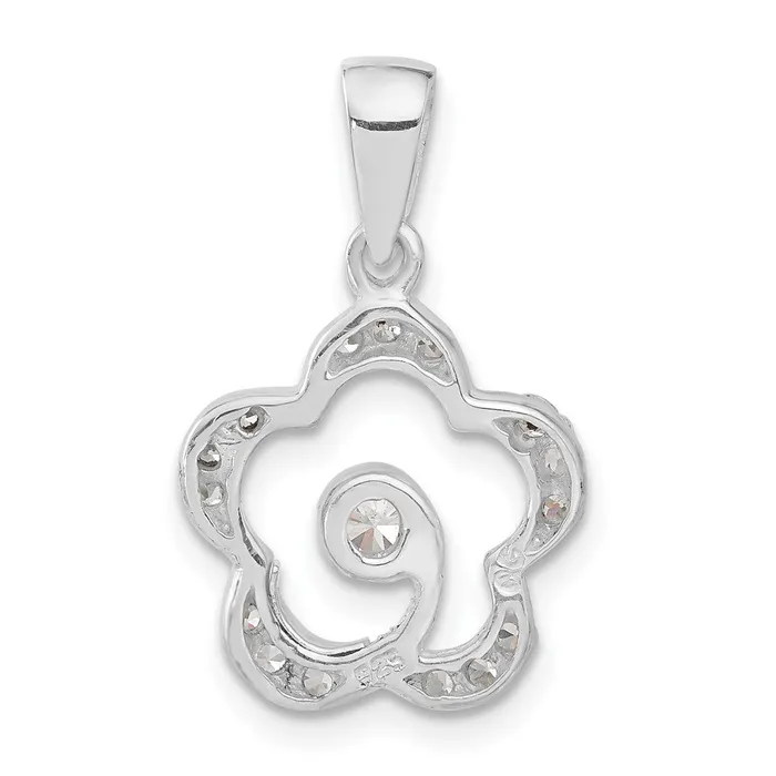 TreasureFineJewelers Sterling Silver CZ Flower Pendant Necklaces