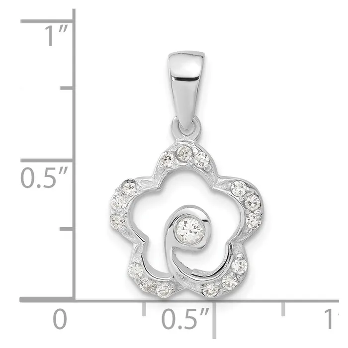 TreasureFineJewelers Sterling Silver CZ Flower Pendant Necklaces