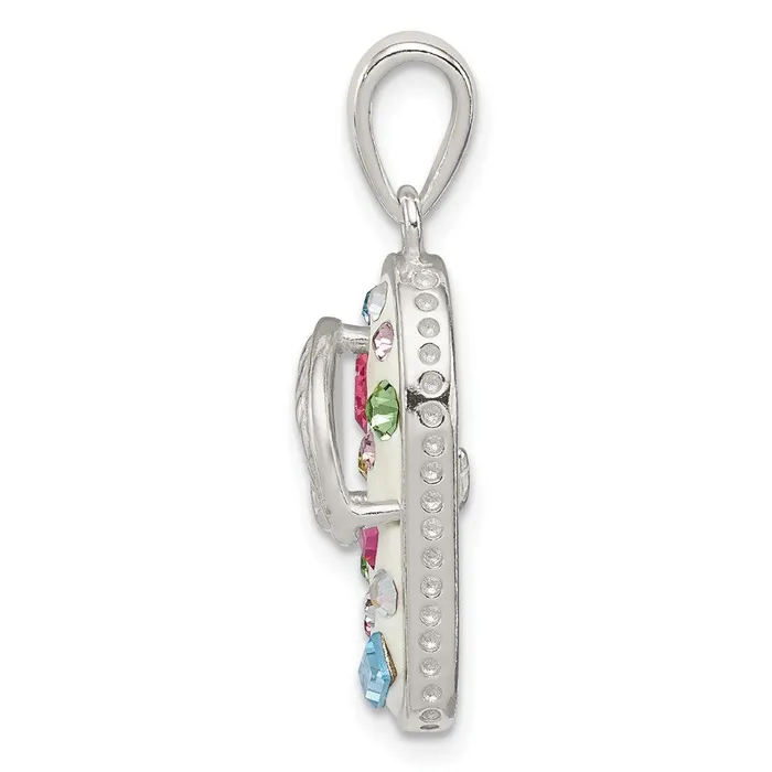 TreasureFineJewelers Sterling Silver MultiColor Stellux Crystal Flipflop Pendant Necklaces