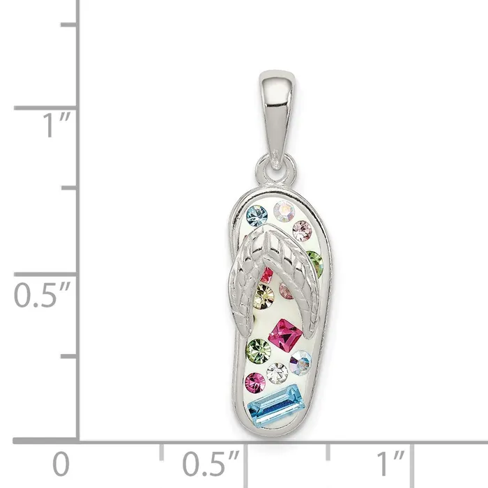 TreasureFineJewelers Sterling Silver MultiColor Stellux Crystal Flipflop Pendant Necklaces
