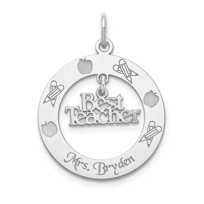TreasureFineJewelers Sterling Silver Rhodiumplated Personalizable Best Teacher Charm Rings