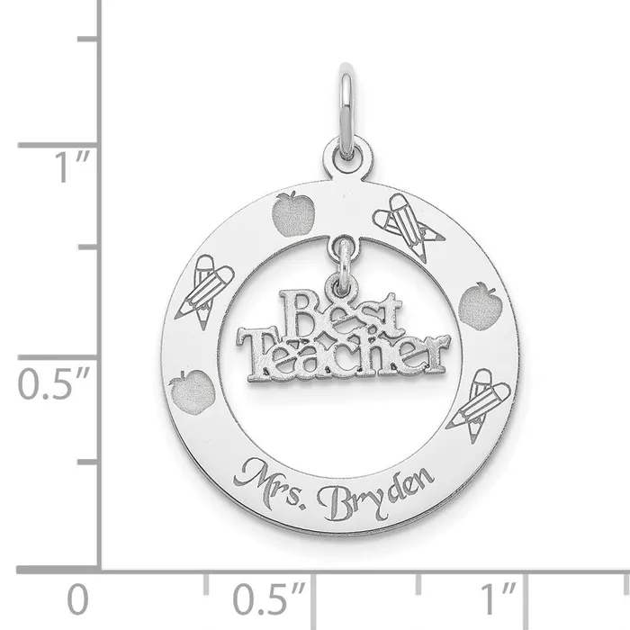 TreasureFineJewelers Sterling Silver Rhodiumplated Personalizable Best Teacher Charm Rings