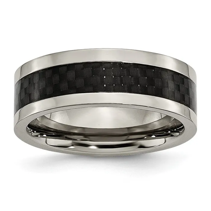 TreasureFineJewelers Titanium Polished wBlack Carbon Fiber Inlay 8mm Band Rings TreasureFineJewelers Titanium Polished wBlack Carbon Fiber Inlay 8mm Band Rings
