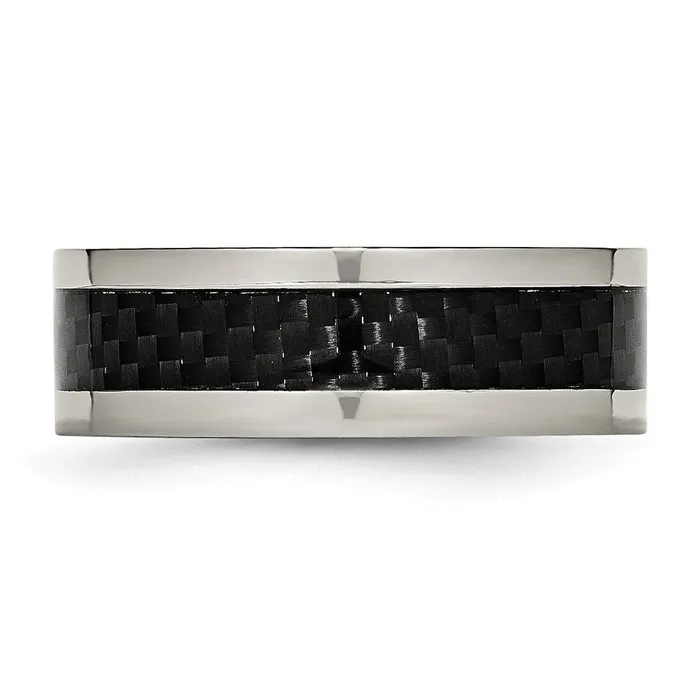 TreasureFineJewelers Titanium Polished wBlack Carbon Fiber Inlay 8mm Band Rings