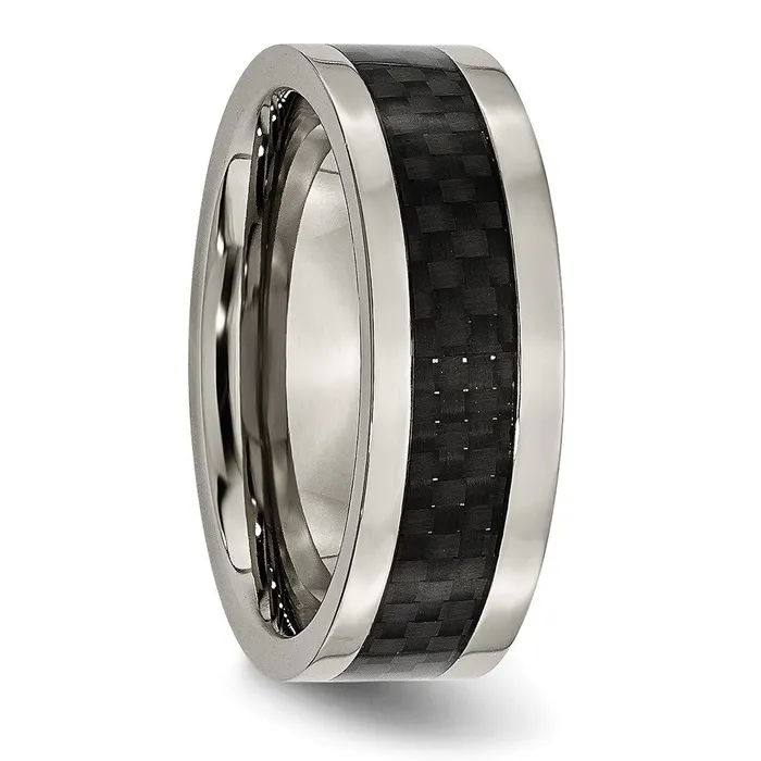 TreasureFineJewelers Titanium Polished wBlack Carbon Fiber Inlay 8mm Band Rings