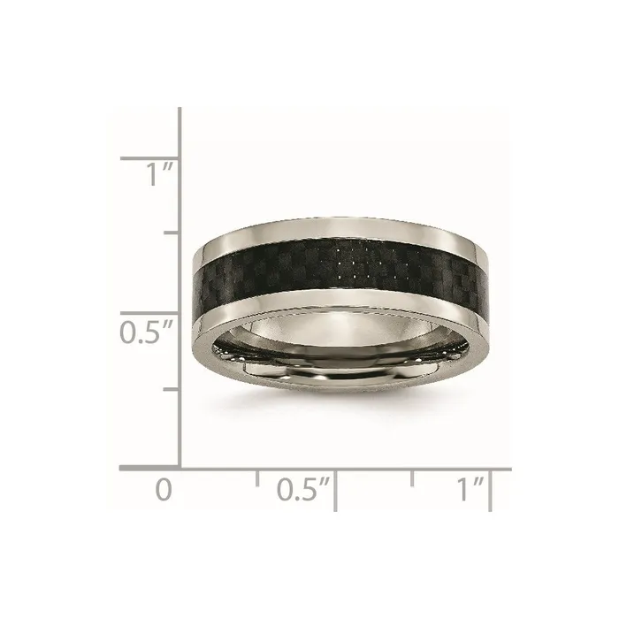 TreasureFineJewelers Titanium Polished wBlack Carbon Fiber Inlay 8mm Band Rings