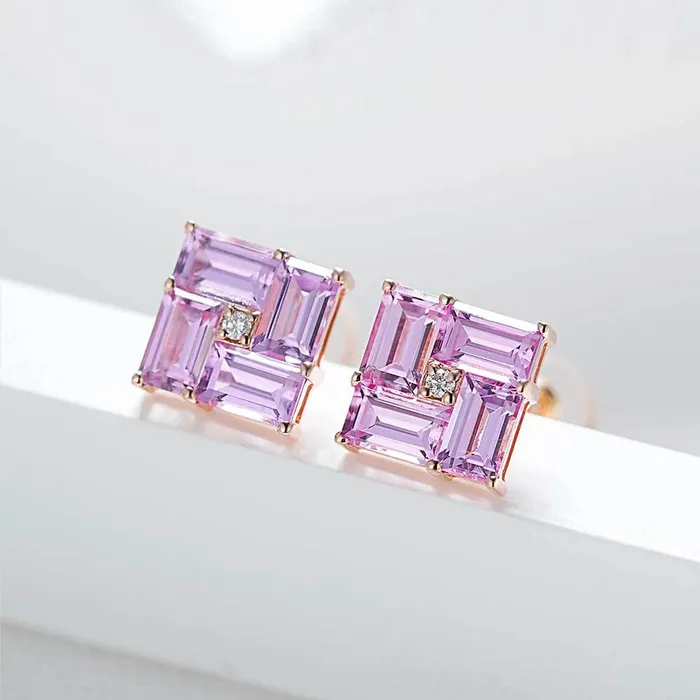 Trendolla Jewelry Earrings 14k Gold Swastika Pink Radiant Cut Earrings