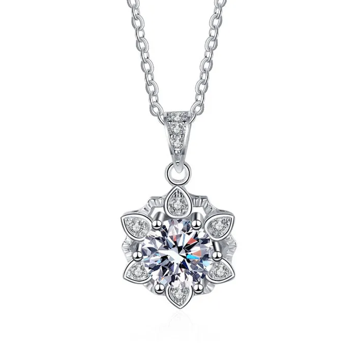 Trendolla Jewelry Necklaces Snowflake Pendant Moissanite S925 Sterling Silver Necklace Trendolla Jewelry Necklaces Snowflake Pendant Moissanite S925 Sterling Silver Necklace