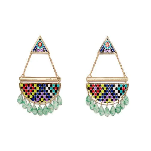 vendorunknown Earrings Alejandra Enamel Chain and Beads Earrings