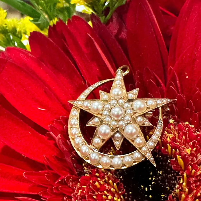 Victorian Pearl Star and Moon PinPendant 54800410 ONeills Estate Jewelry Necklaces Victorian Pearl Star and Moon PinPendant 54800410 ONeills Estate Jewelry Necklaces