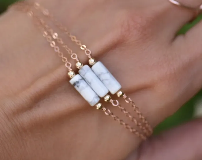 Vida Jewelry Designs Necklaces Minimal White Howlite Bar Necklace in Rose Gold Vida Jewelry Designs Necklaces Minimal White Howlite Bar Necklace in Rose Gold