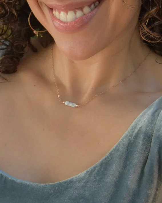 Vida Jewelry Designs Necklaces Minimal White Howlite Bar Necklace in Rose Gold