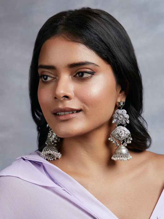 Curio Cottage Earrings Aria Green Lotus Jhumki Earrings
