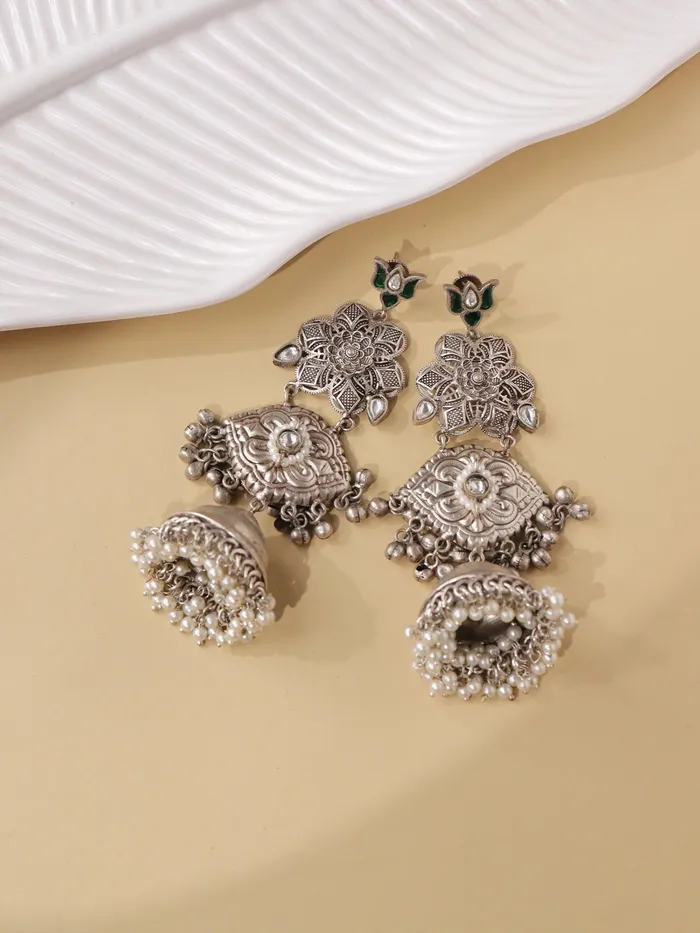 Curio Cottage Earrings Aria Green Lotus Jhumki Earrings Curio Cottage Earrings Aria Green Lotus Jhumki Earrings